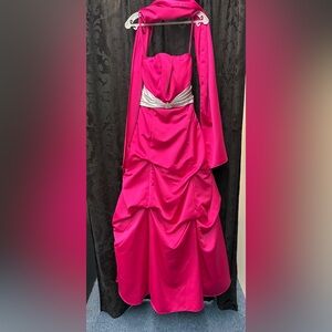 Dramatic Fuchsia Pink Satin Gown – Pick-Up Skirt & Jeweled Silver Sash NWT